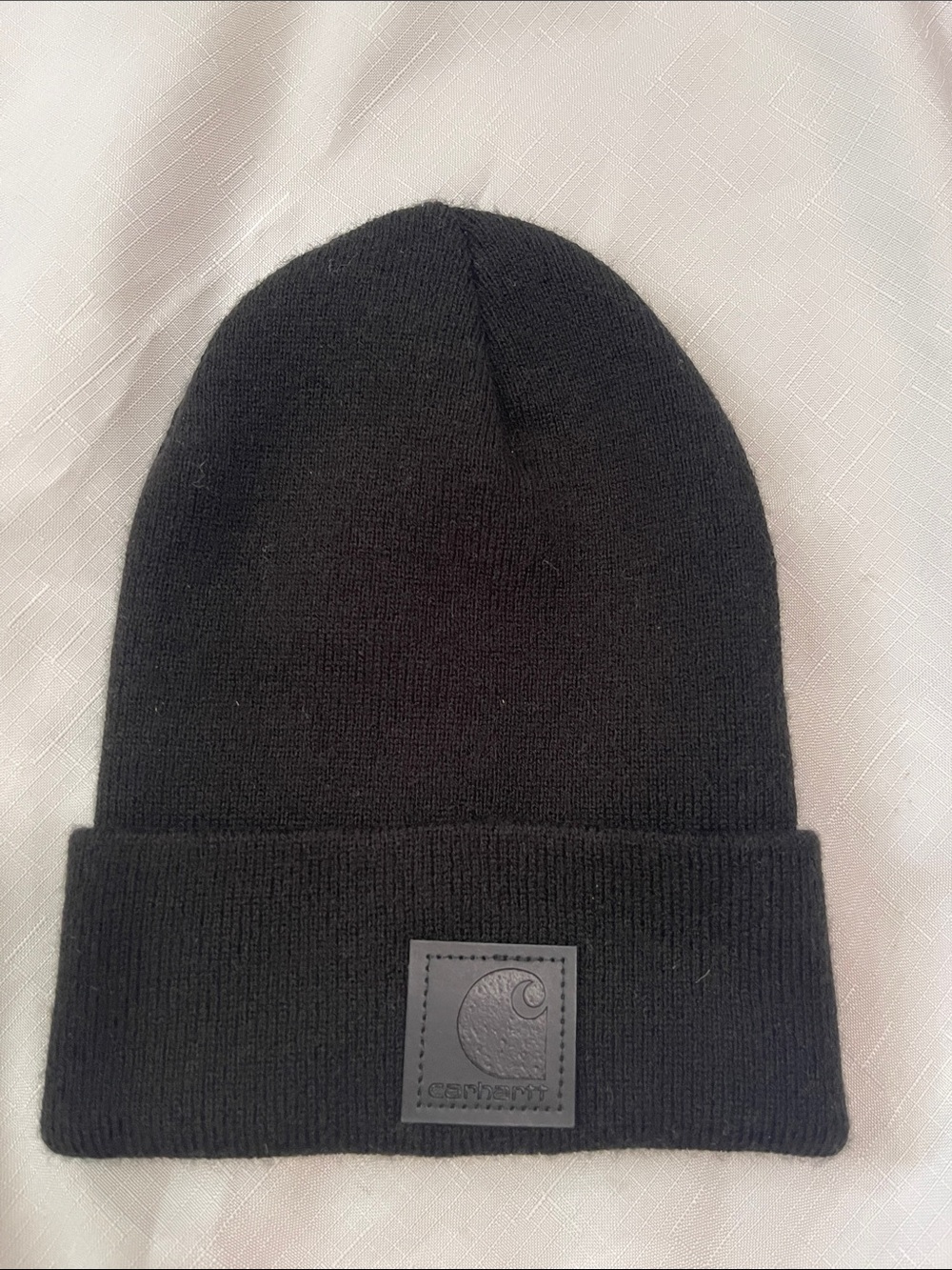 Carhartt Black Knit Cuffed Beanie with leather Logo Patch